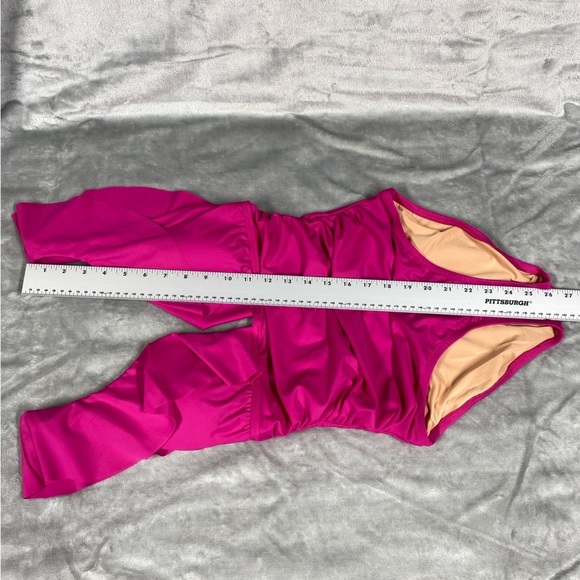 NEW J. Crew Ruched Ruffle One Piece Swimsuit Deep V Neck Size 8 Radiant Fuchsia - Picture 8 of 9